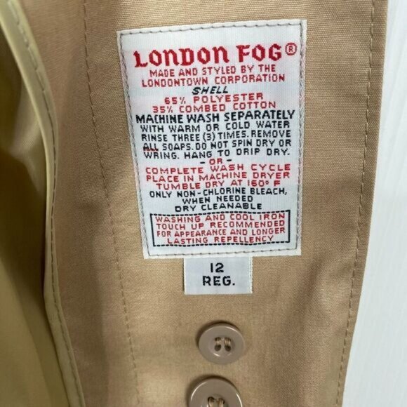 Retro London Fog Tan Belted Trench Coat Size 12 Reg Removable Hood - Picture 10 of 16